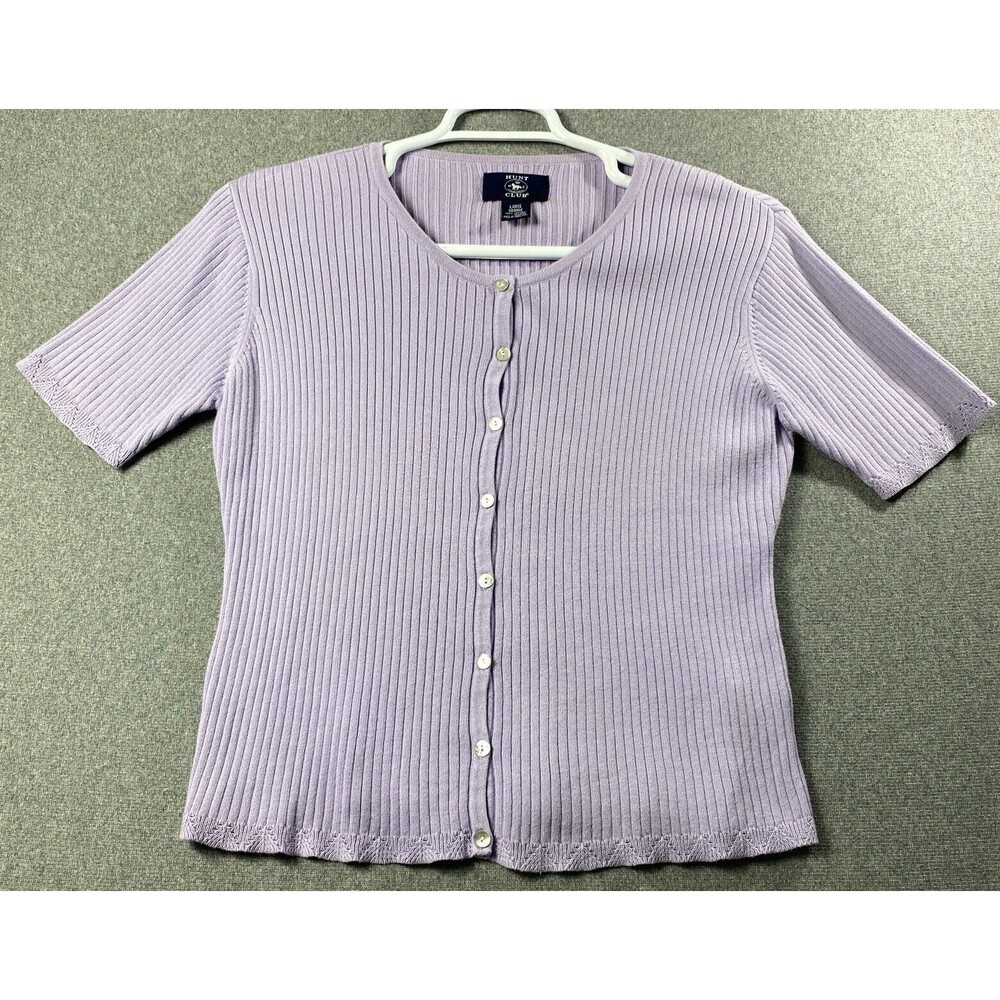 Hunt Club Women Knit Short Sleeves Sweater Size L Purple